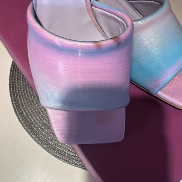 Feners Heels Mules Sandals Rainbow Le Mule Vegan Iridescent Blue Purple Y2K - Picture 2 of 4